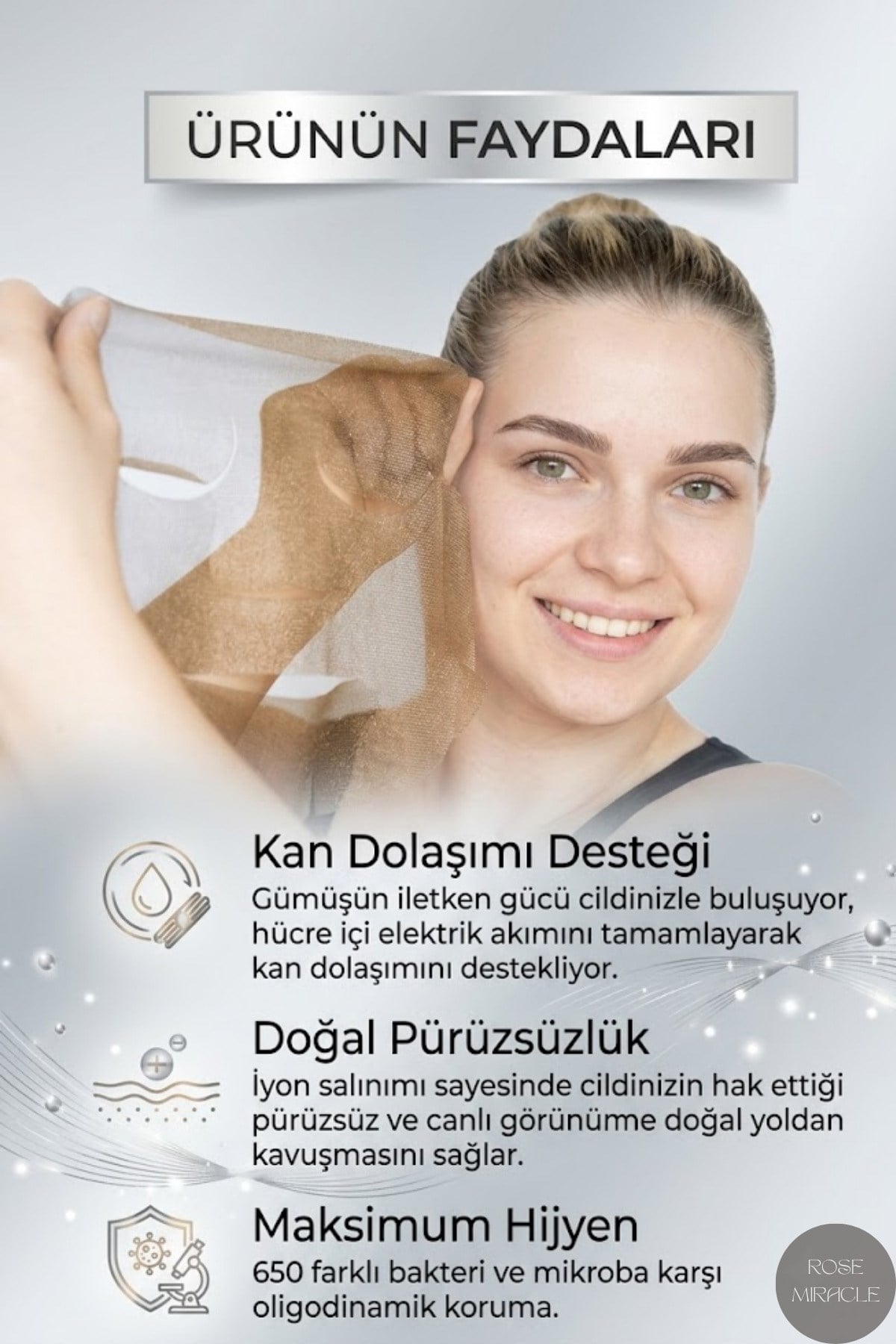 Doğal Işıltı ve Koruma: %100 Saf Gümüş Kaplı Kumaş Yüz Maskesi