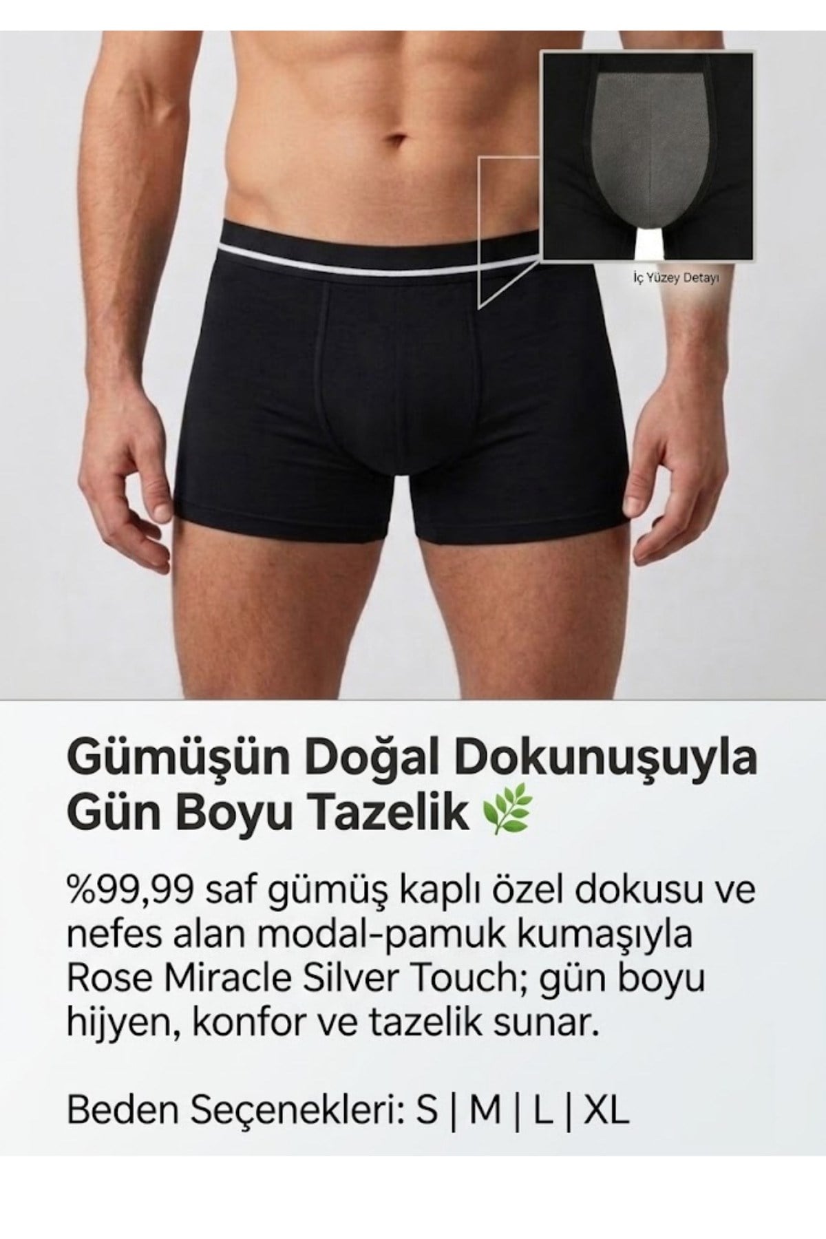 Silver Touch Saf Gümüş Dokulu Erkek Siyah Slip Sillage İç Çamaşırı, Erkek Siyah Boxer