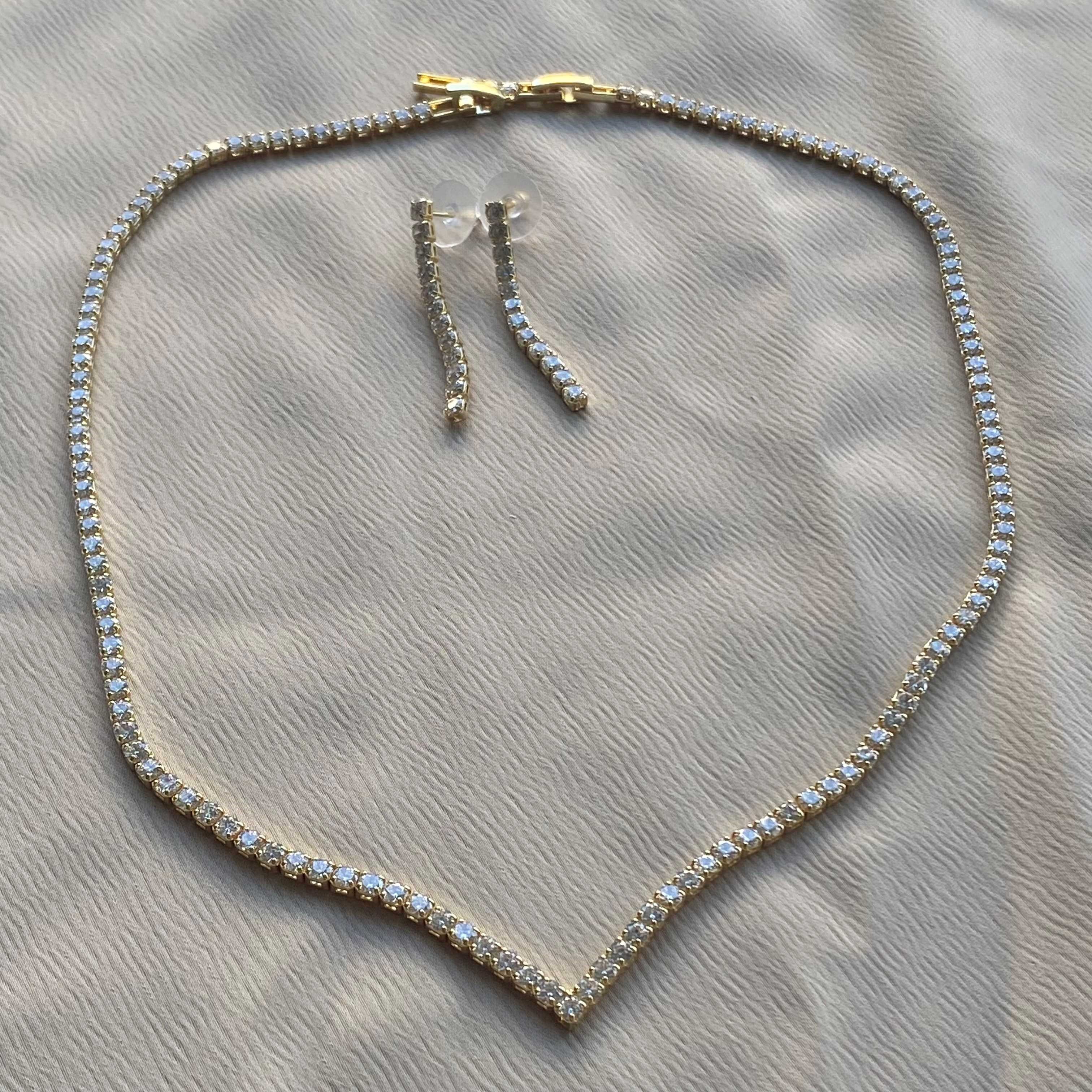 Gold Renk Su Yolu Kolye ve Küpe Set