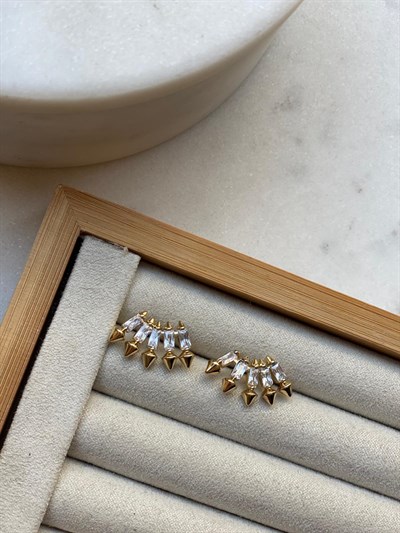 Gold Taşlı Sıralı Küpe