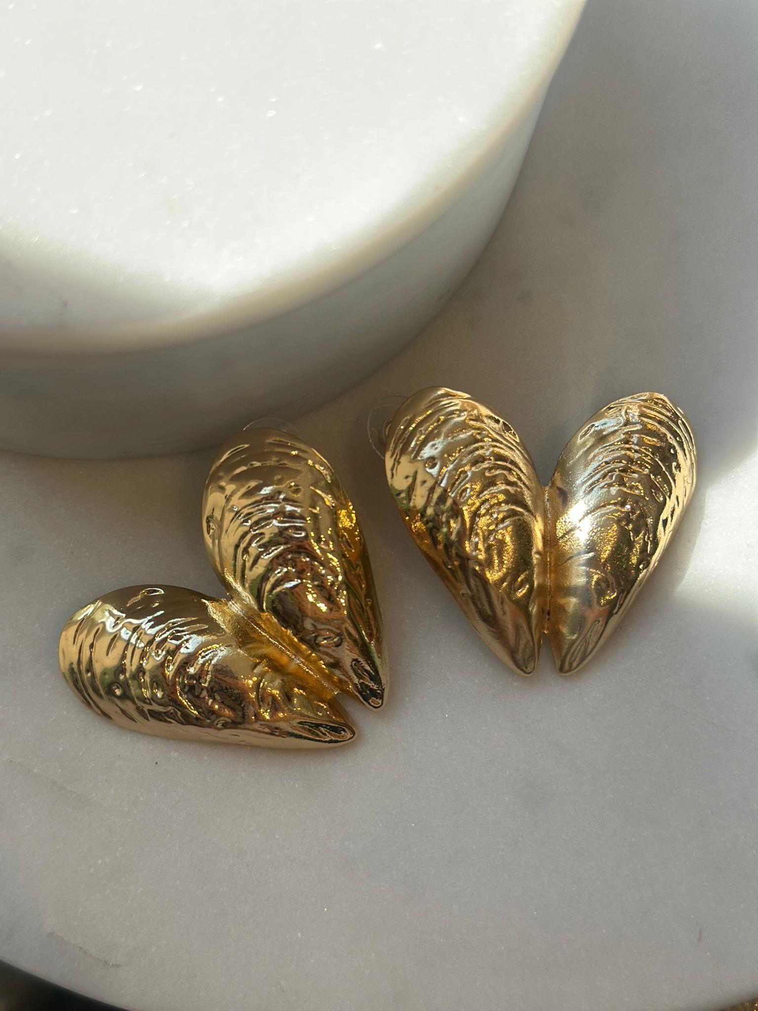 Gold Plaka Midye Küpe