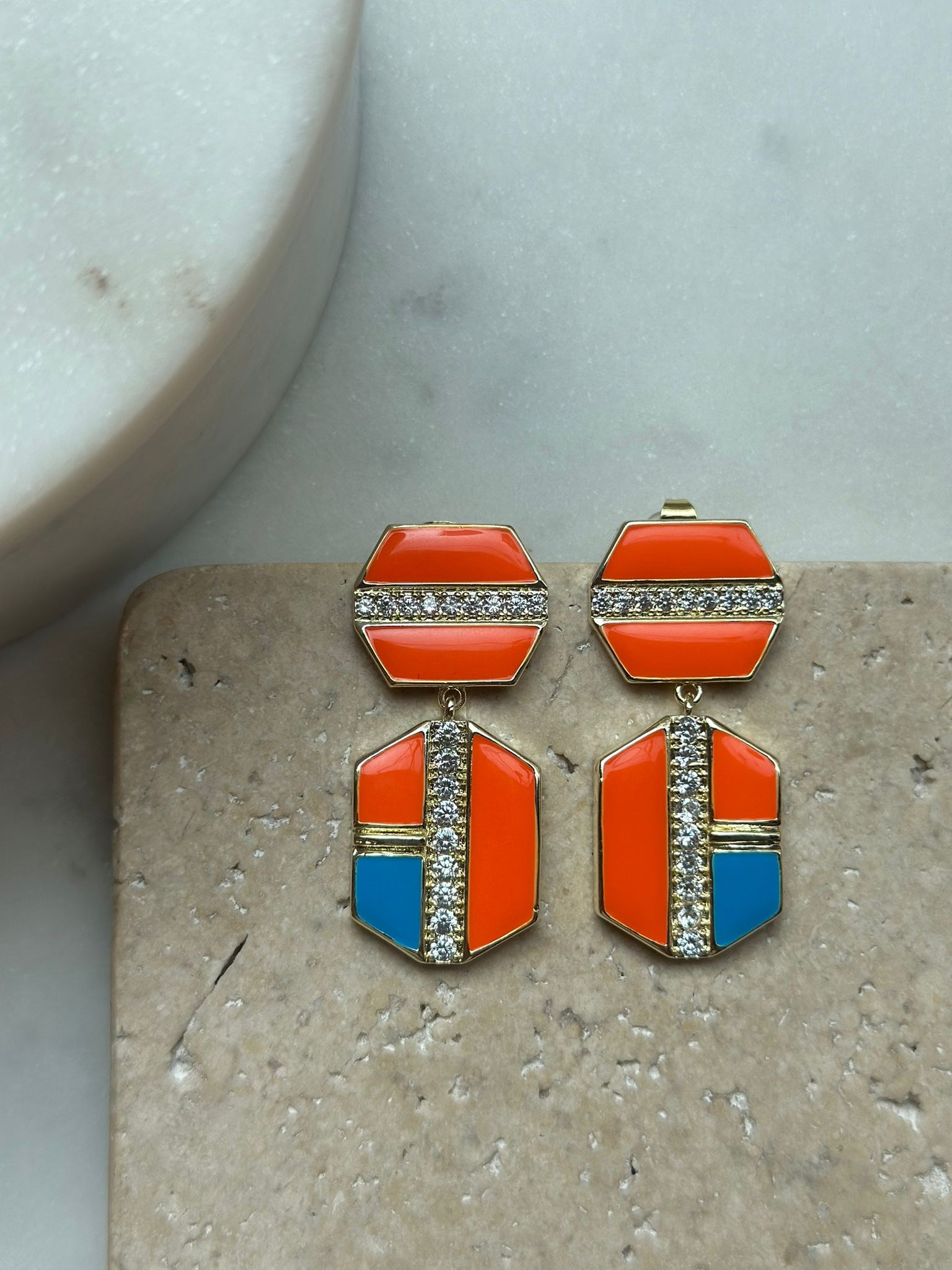 Turuncu Mavi Mozaik Küpe