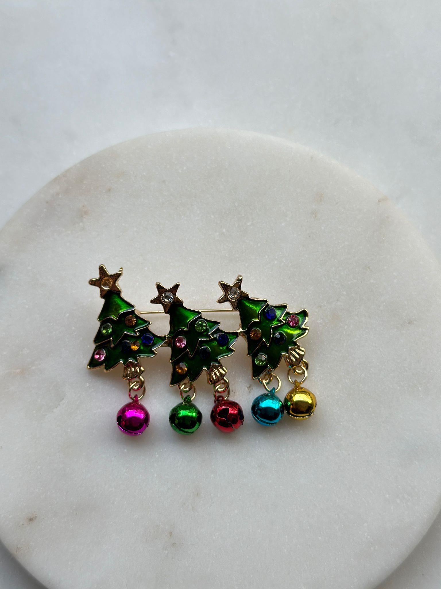 Zilli Üçlü Çam Ağacı Broş 