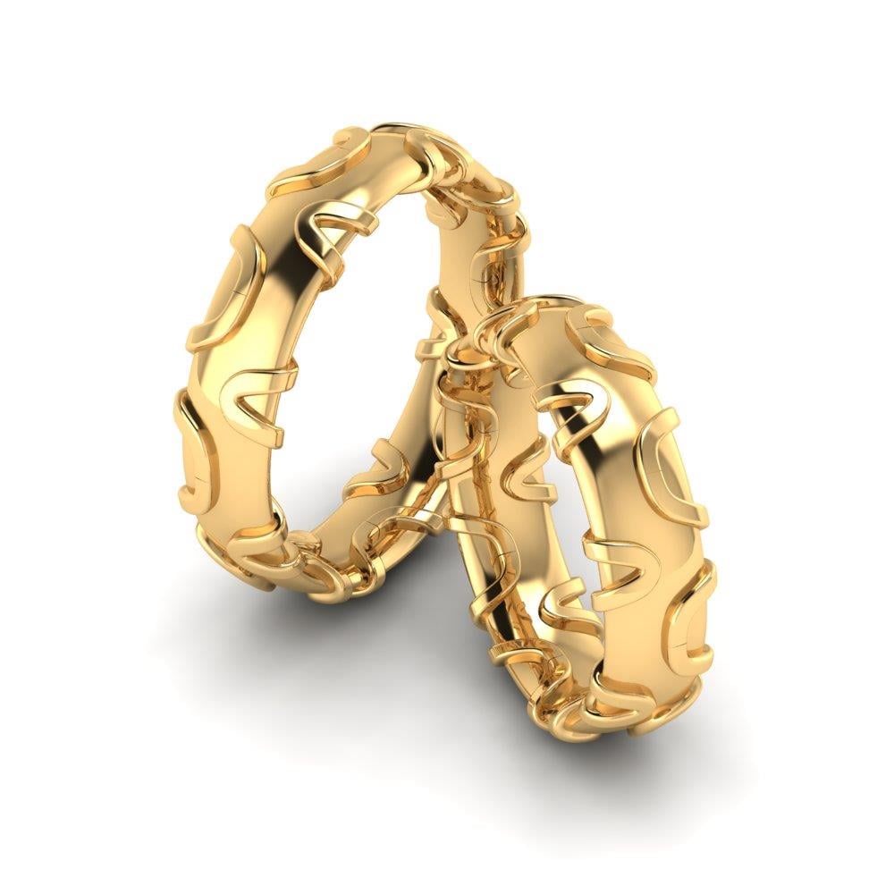 Moderne Eheringe aus blühendem Gelbgold 