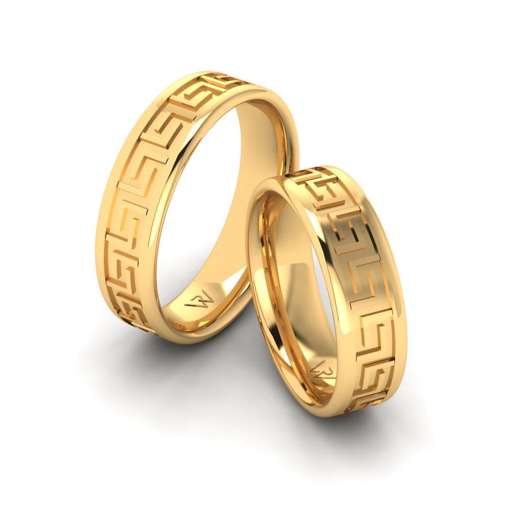 Moderne Cuddlecarve-Eheringe aus Gelbgold 