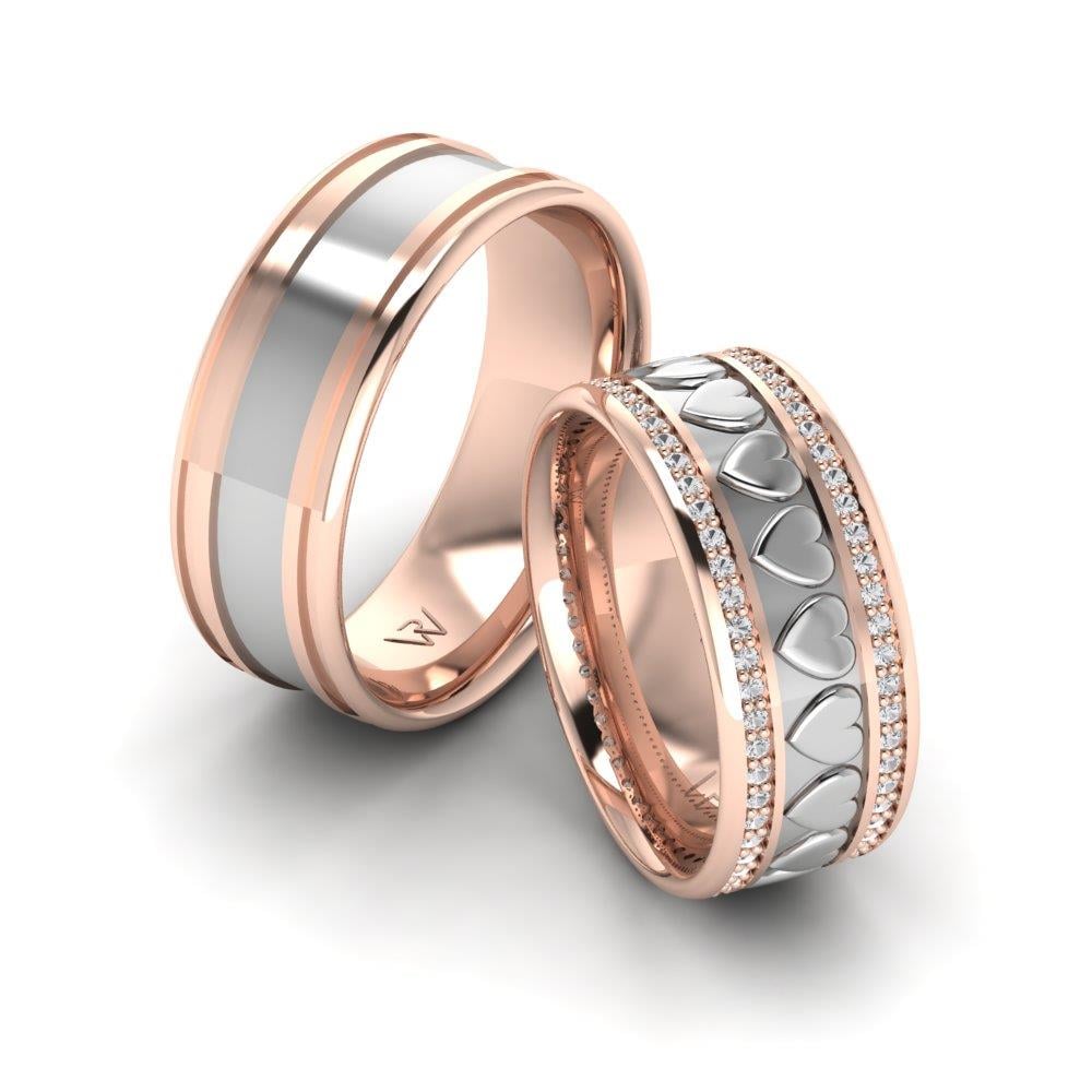 Eheringe mit bezaubernden Roségold- und weißen Dalloz-Kristallsteinen