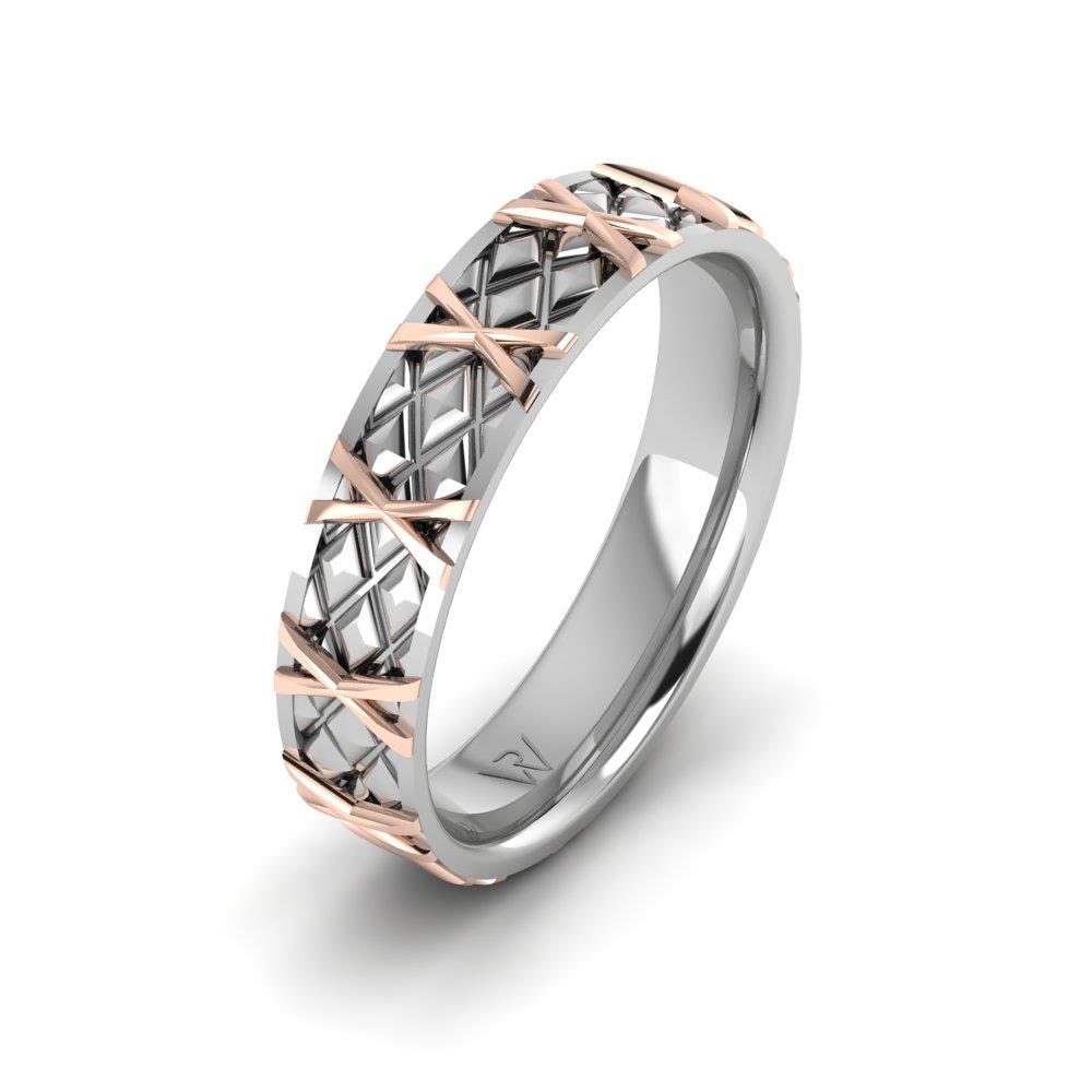 Moderne Herren-Eheringe Forevera Weiß- und Roségold 
