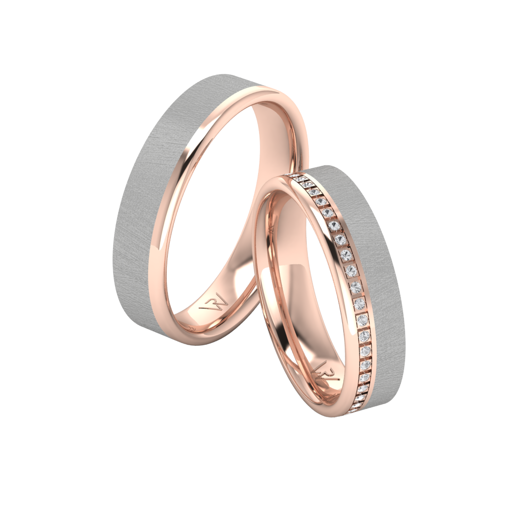 Eheringe mit Infinityre-Weißgold- und rosa Dalloz-Kristallsteinen