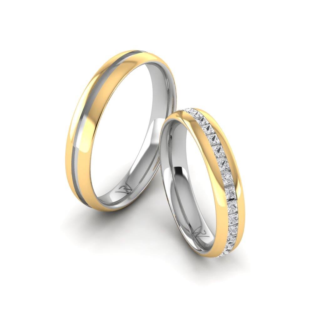 Eheringe mit PassionBond-Steinen aus Weißgold und gelbem Kristall von Dalloz