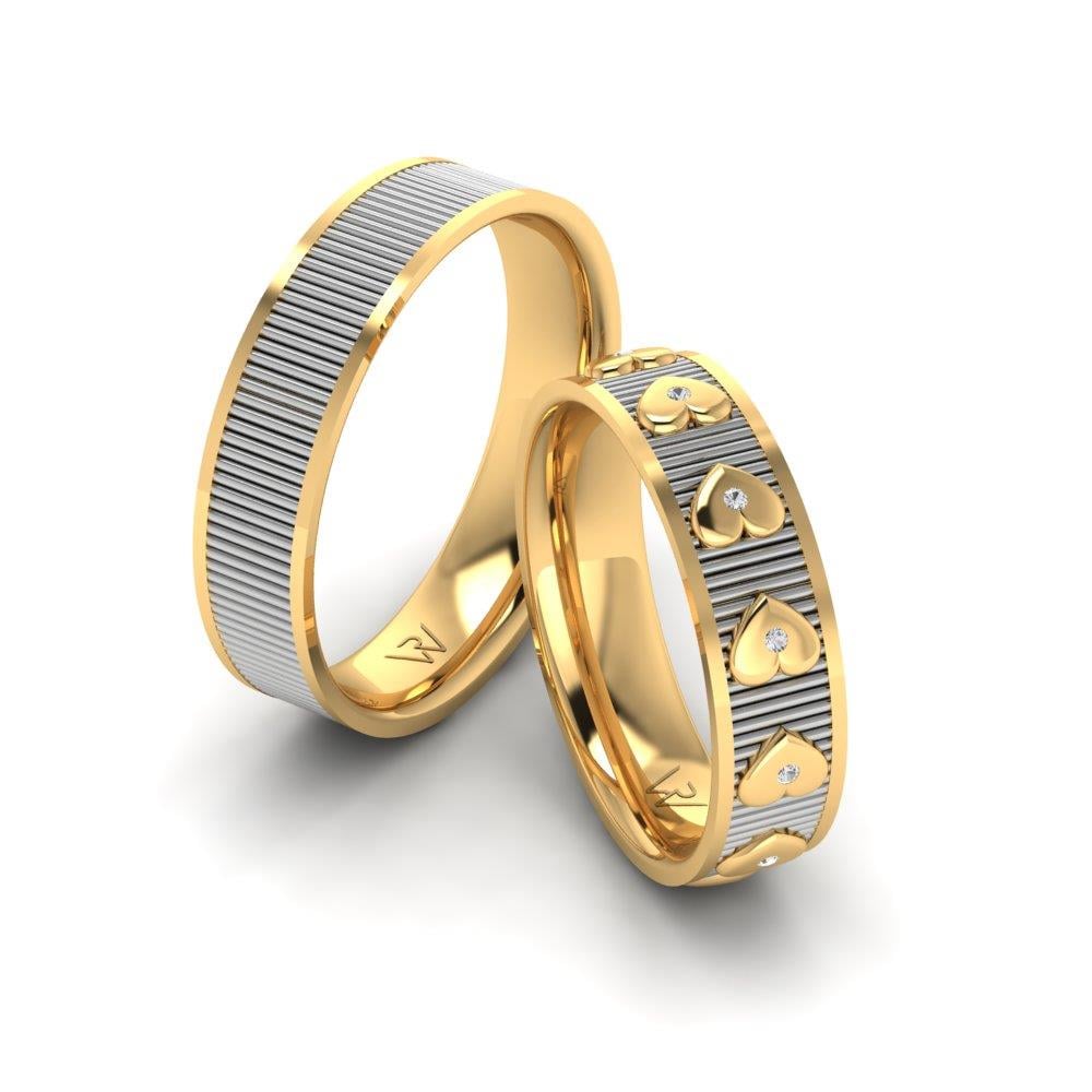 Eheringe mit Radiave-Gelbgold und weißen Dalloz-Kristallsteinen