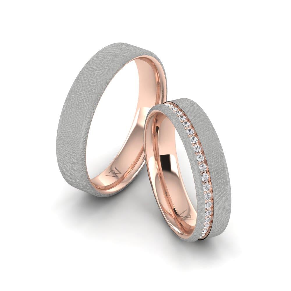 Eheringe mit funkelndem Roségold und weißen Dalloz-Kristallsteinen