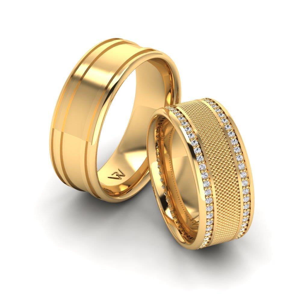 Weddingwave Eheringe mit Steinen, Gelbgold, Dalloz-Kristall