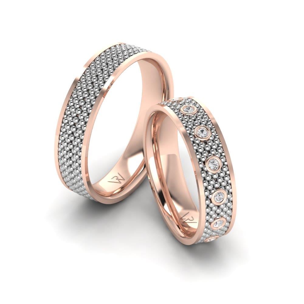 Eheringe mit Blissalia-Steinen aus Roségold und weißem Dalloz-Kristall