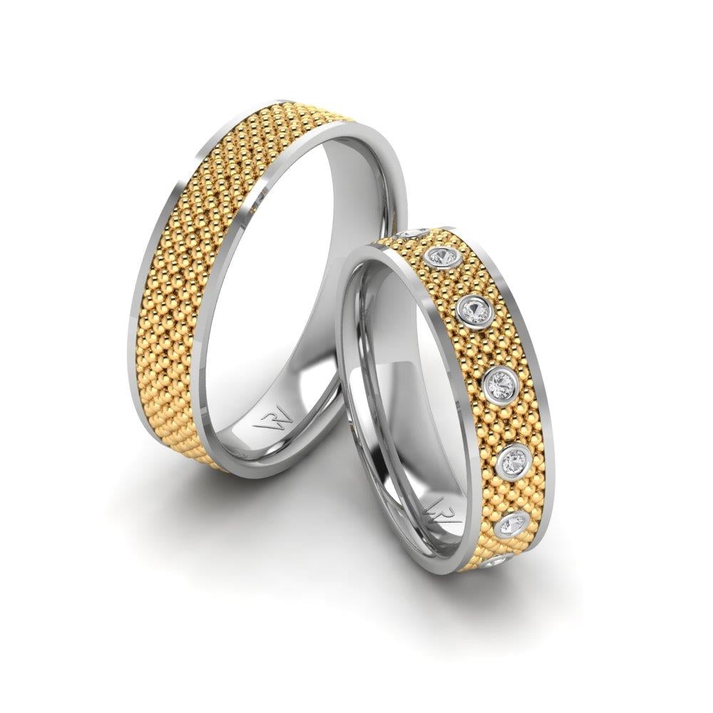 Eheringe mit Blissalia-Steinen aus Weißgold und gelbem Kristall von Dalloz