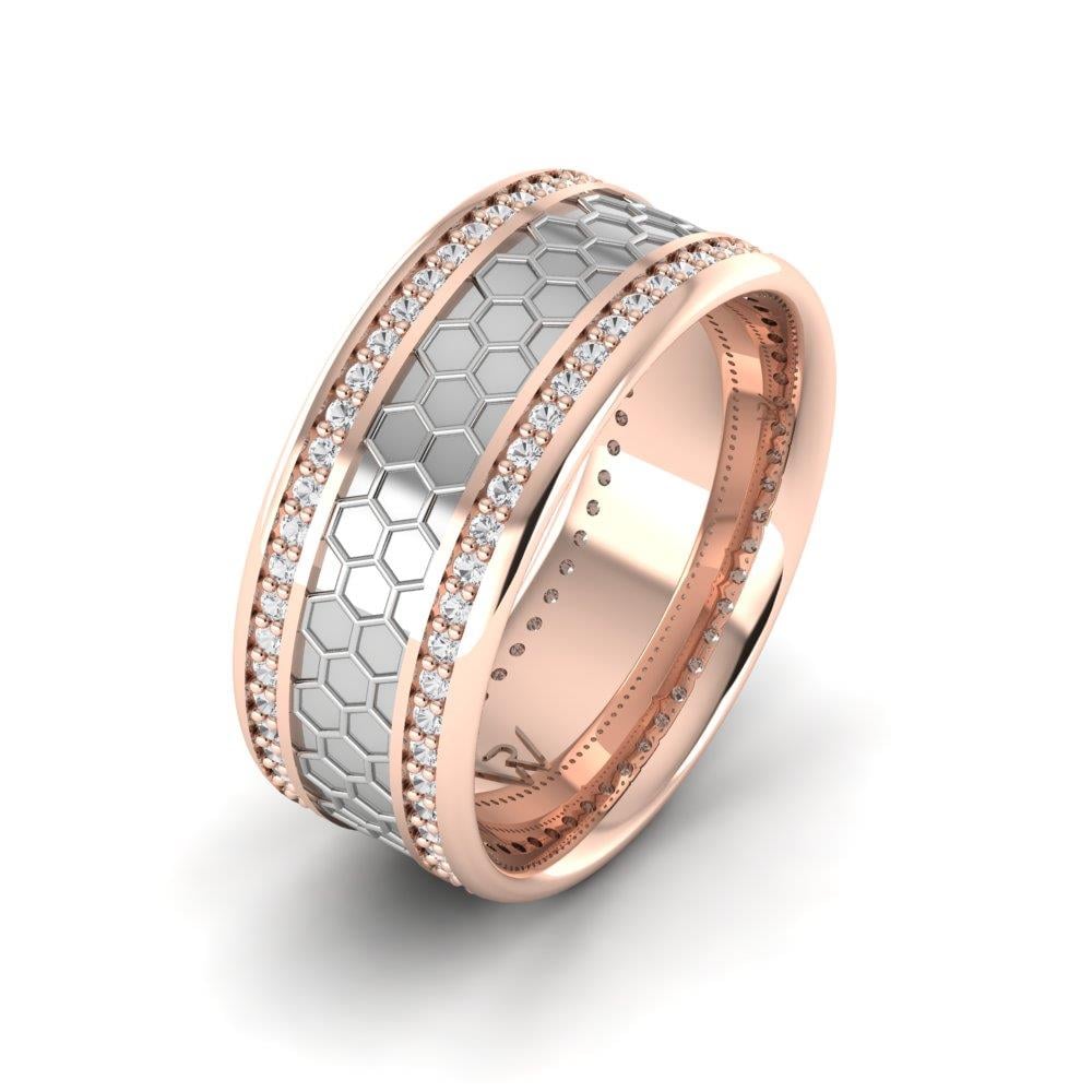 Damen-Eheringe mit Steinen Blissspin Roségold und weißem Dalloz-Kristall