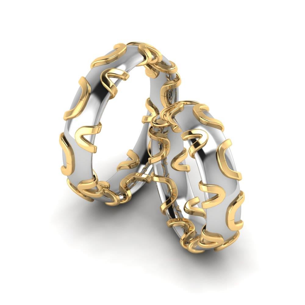 Moderne Eheringe Bloomy Weiß- und Gelbgold 