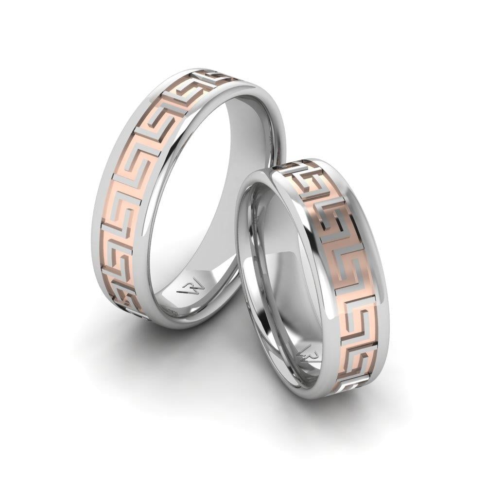 Moderne Eheringe Cuddlecarve in Weiß und Roségold 