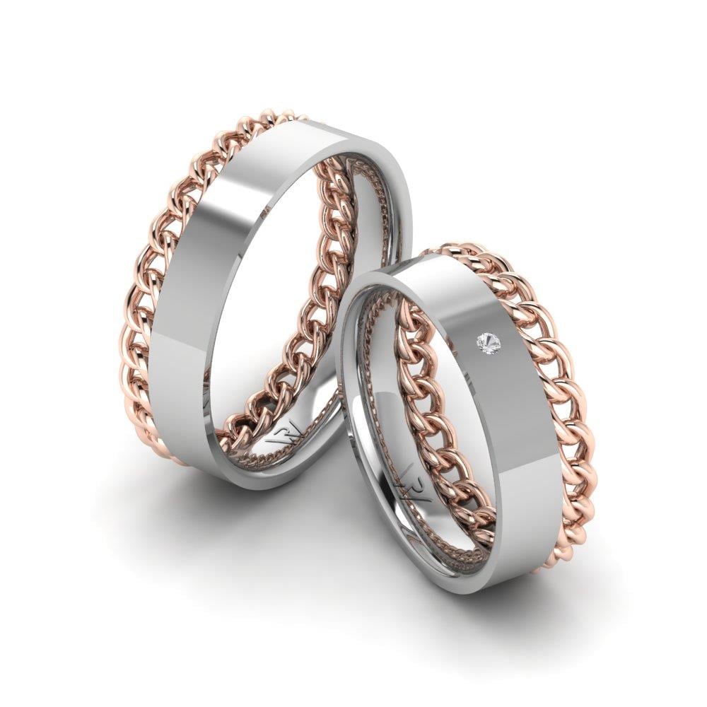 Eheringe mit Devotiondazzle-Steinen aus Weißgold und Rosenkristall von Dalloz