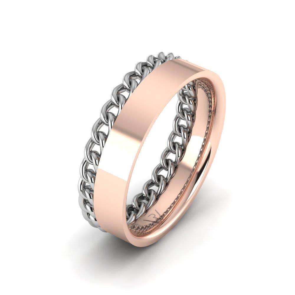 Moderne Herren-Eheringe Devotiondazzle Roségold und Weiß 