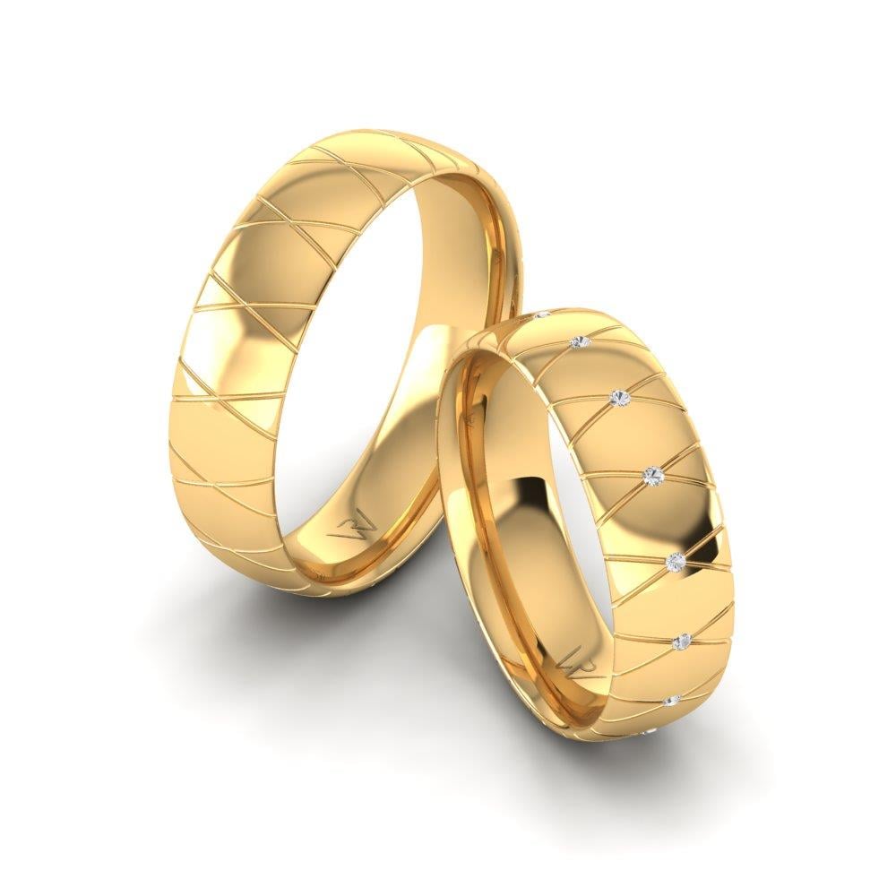 Eheringe mit Embracea-Steinen, Gelbgold-Dalloz-Kristall