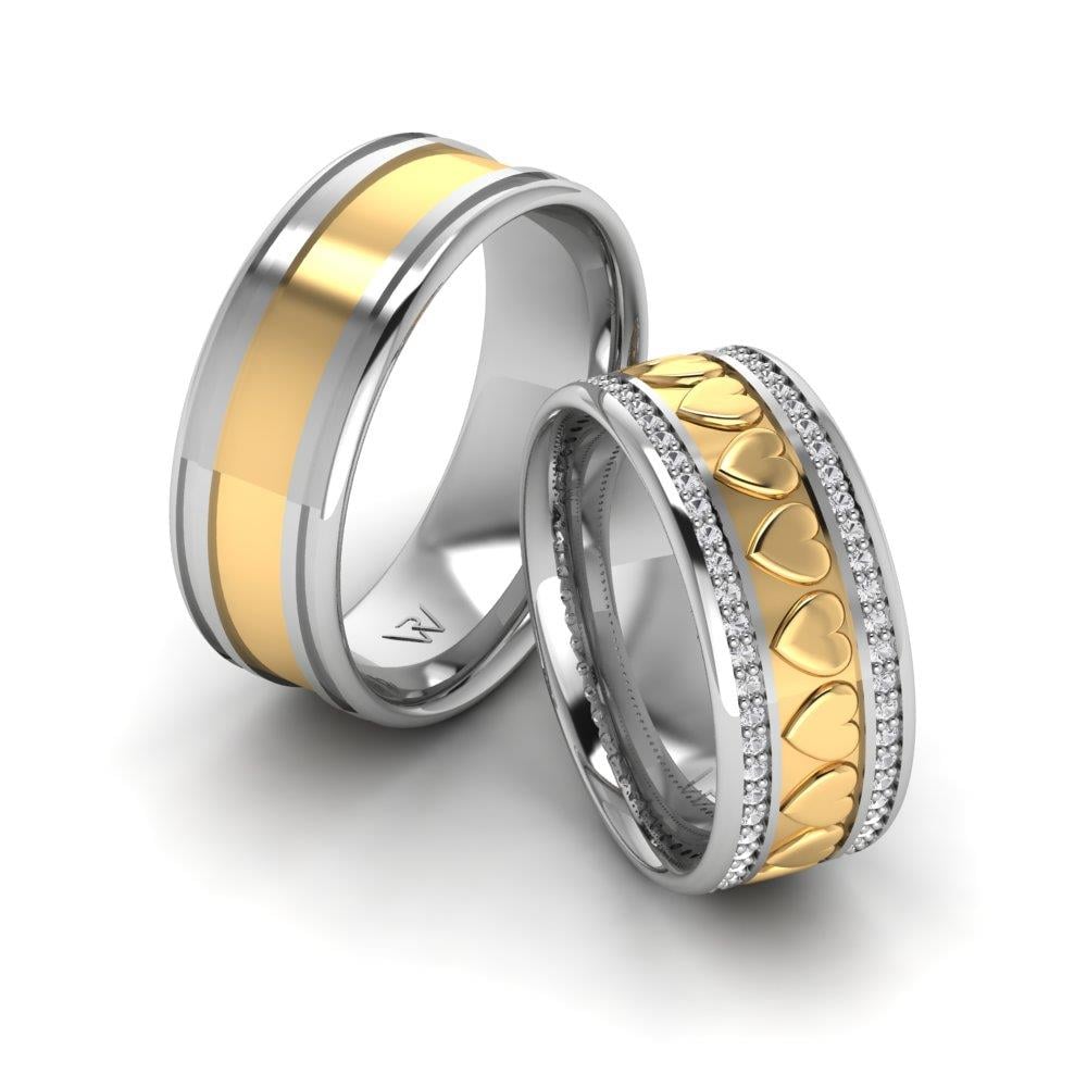 Eheringe mit bezaubernden Weißgold- und gelben Dalloz-Kristallsteinen