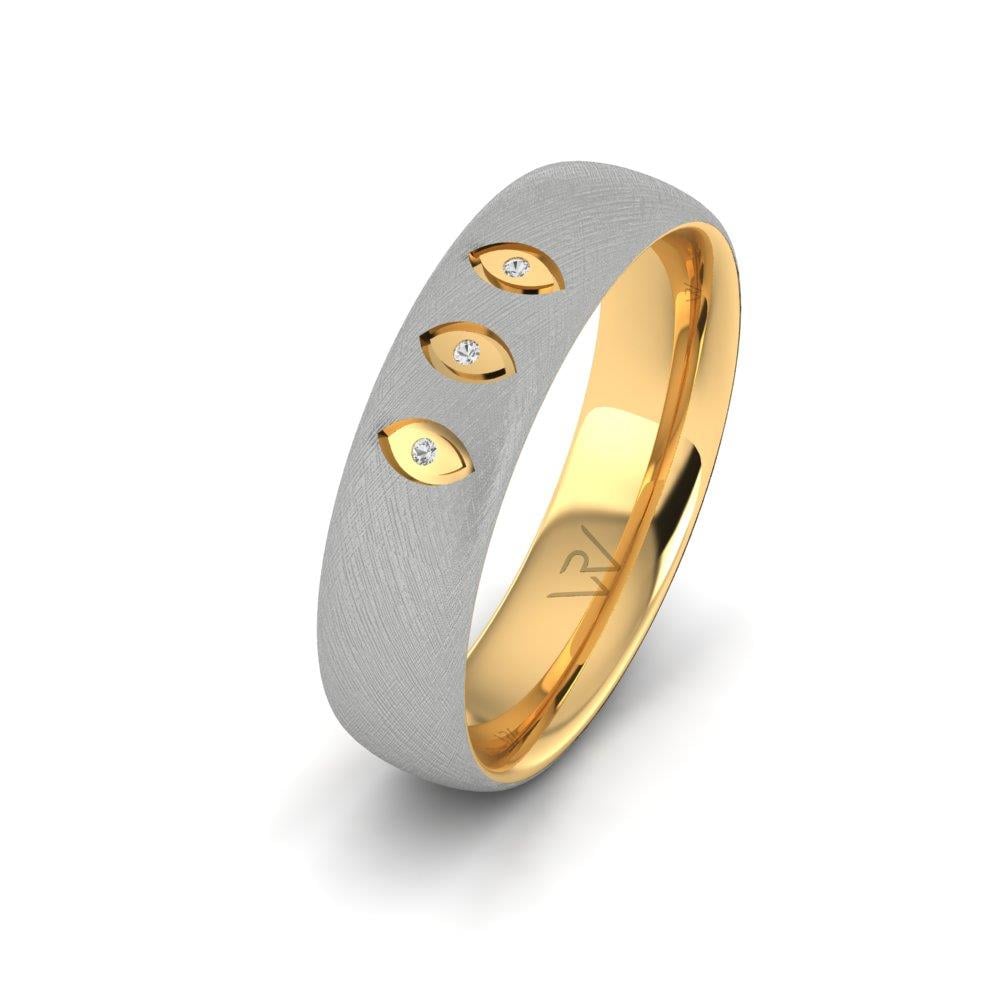 Damen-Eheringe mit Steinen aus Glimmera-Gelbgold und weißem Dalloz-Kristall