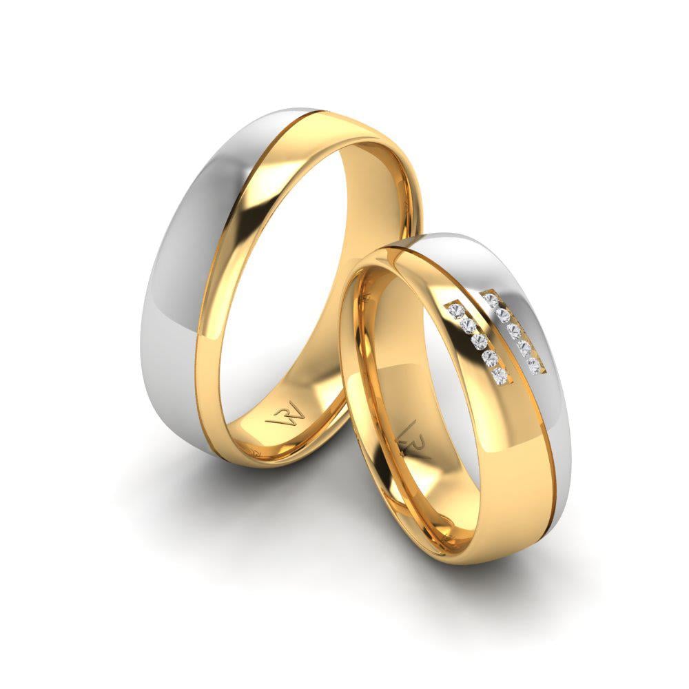 Eheringe mit Glowise-Gelbgold und weißen Dalloz-Kristallsteinen