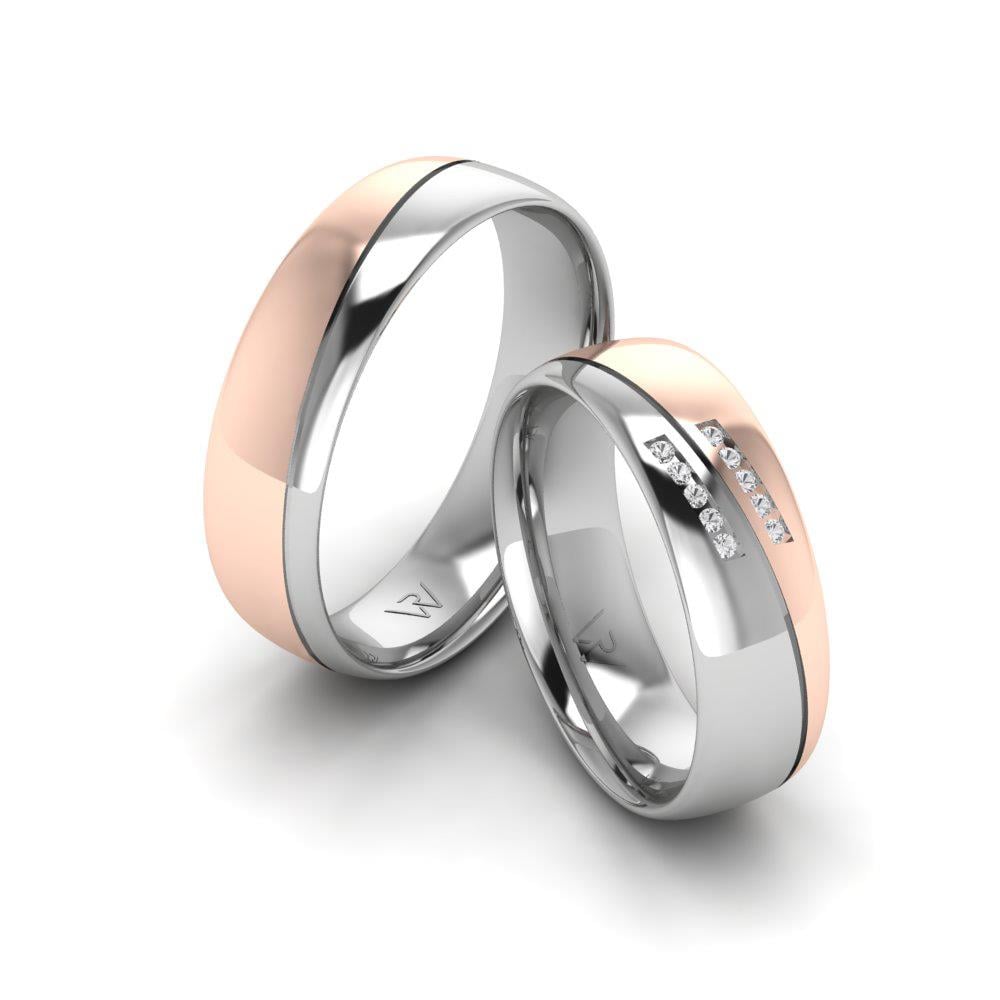Eheringe mit Glowise-Roségold- und weißen Dalloz-Kristallsteinen