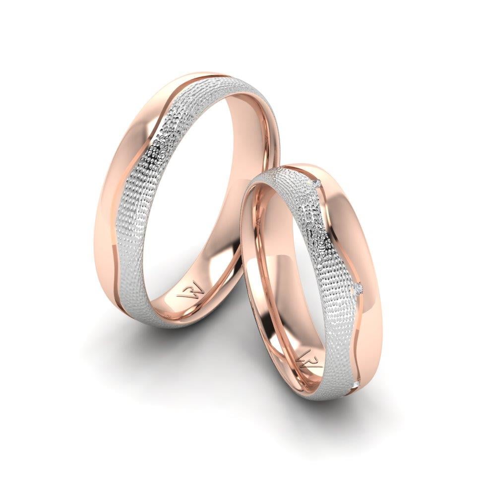 Eheringe mit HarmonyShimmer Weißgold und rosafarbenen Dalloz-Kristallsteinen