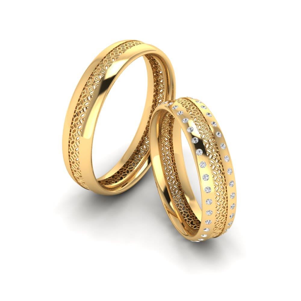 Eheringe mit Steinen Heartweld Gelbgold Dalloz-Kristall