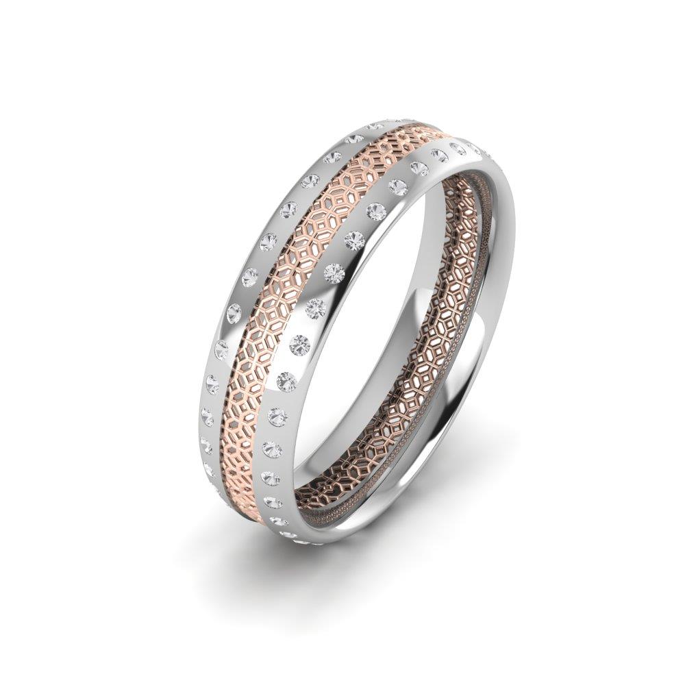 Eheringe mit Steinen für Damen Heartweld Weißgold und rosa Dalloz-Kristall