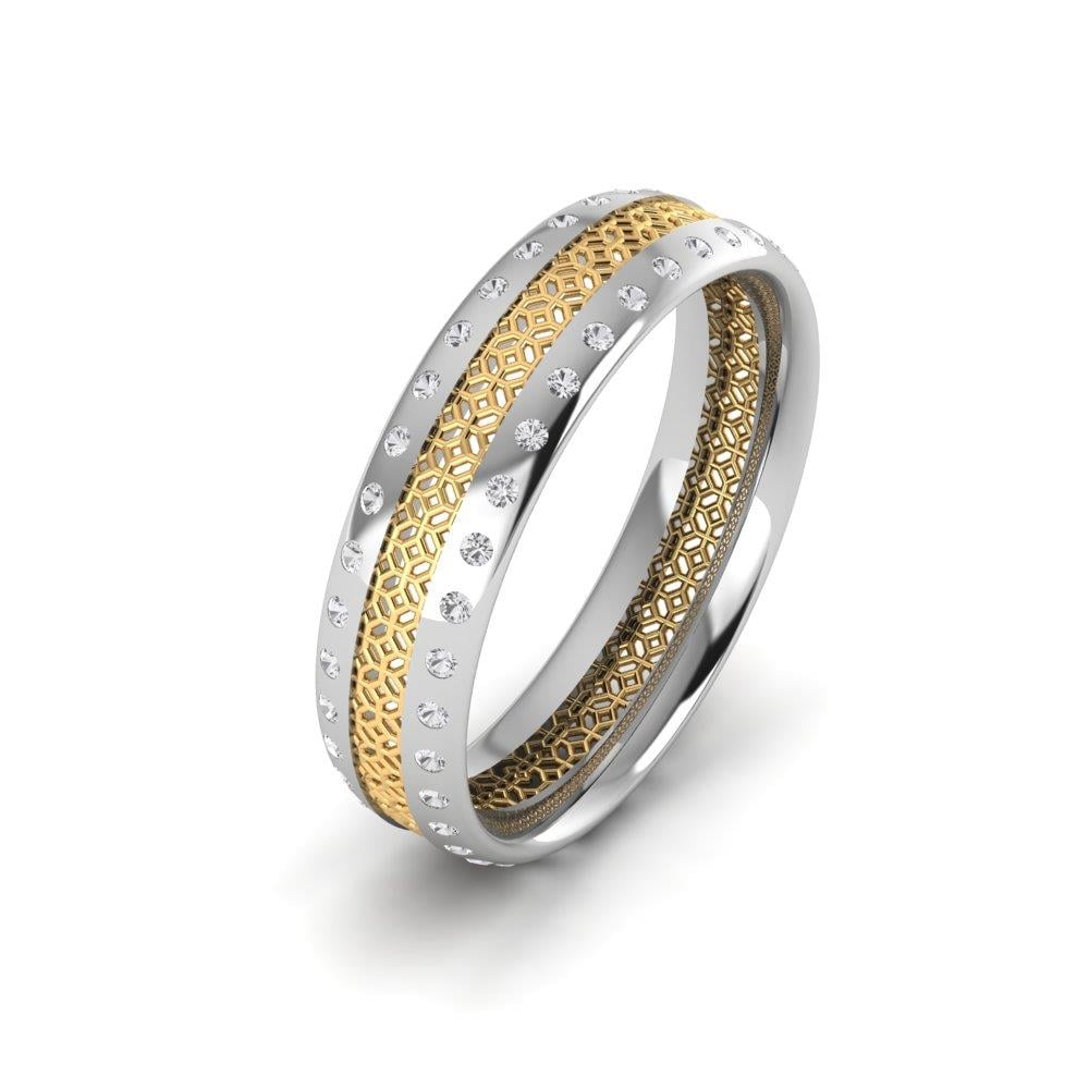 Eheringe mit Steinen für Damen, Heartweld Weißgold und gelber Dalloz-Kristall