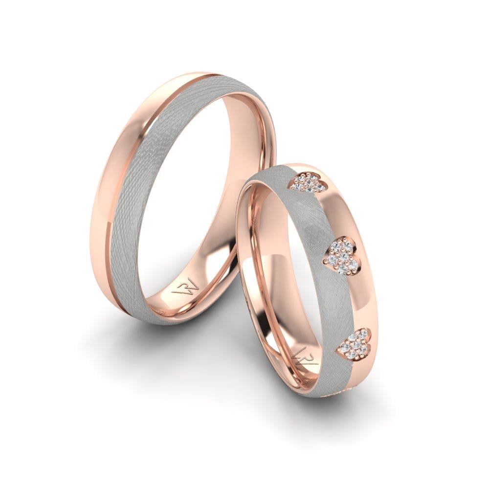 Eheringe mit Lovelica-Steinen aus Weißgold und rosafarbenem Kristall von Dalloz