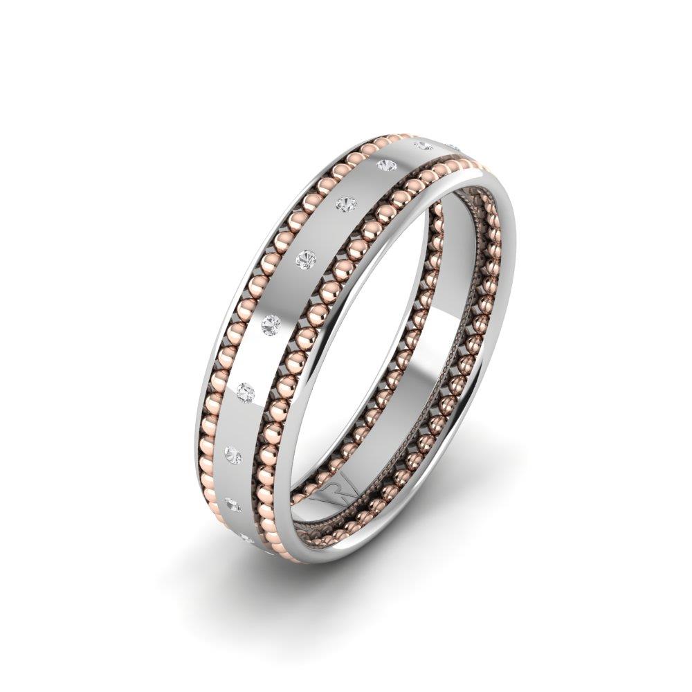 Eheringe mit Steinen für Damen, Lovelit-Weißgold und rosa Dalloz-Kristall