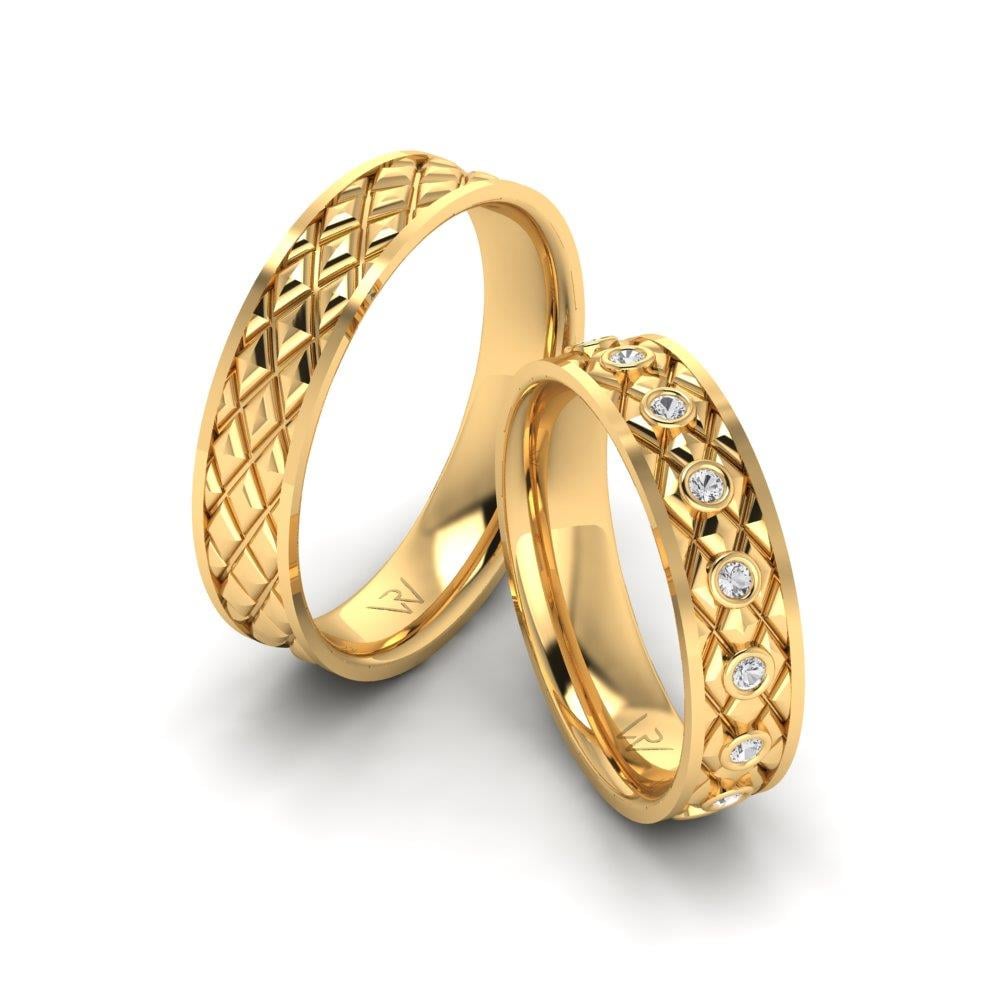 Eheringe mit Lovelustre-Steinen, Gelbgold-Dalloz-Kristall