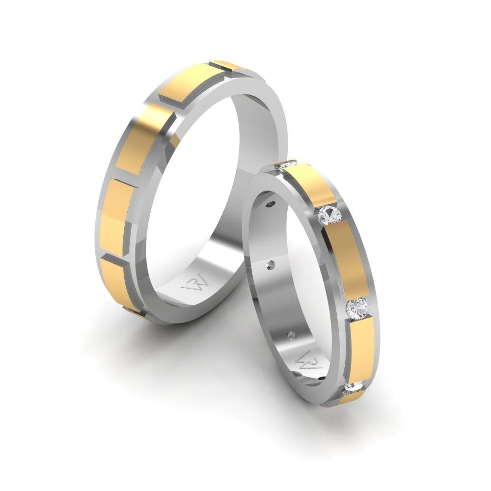 Eheringe mit Lovewhisper-Steinen aus Weißgold und gelbem Dalloz-Kristall
