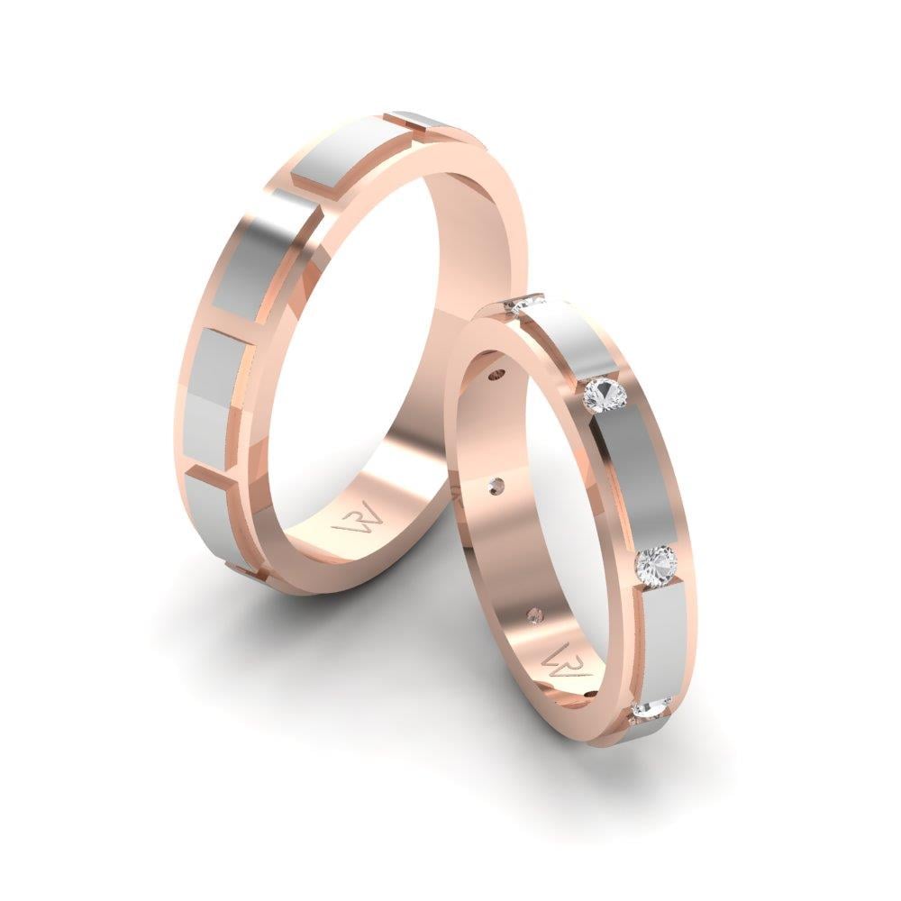 Eheringe mit Lovewhisper-Steinen aus Roségold und weißem Dalloz-Kristall