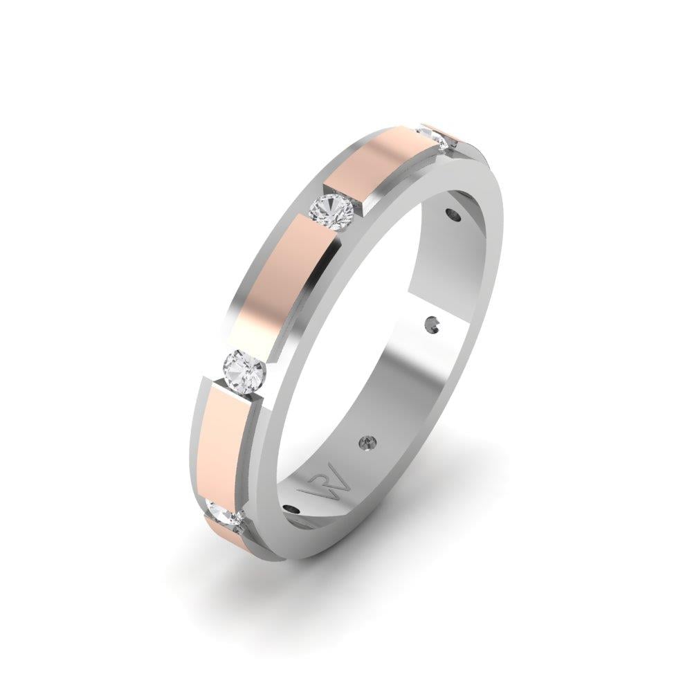 Eheringe mit Steinen für Damen Lovewhisper Weißgold und rosa Dalloz-Kristall