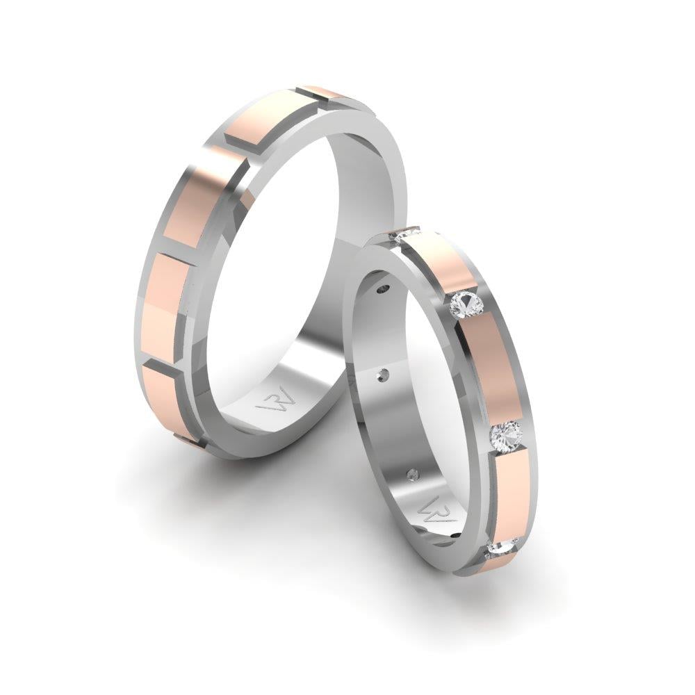 Eheringe mit Lovewhisper-Steinen aus Weißgold und rosafarbenem Kristall von Dalloz
