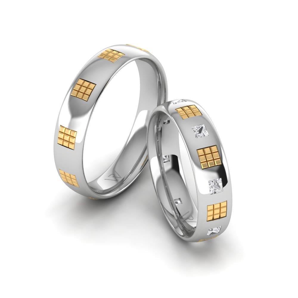 Eheringe mit Pureglow-Weißgold und gelben Dalloz-Kristallsteinen