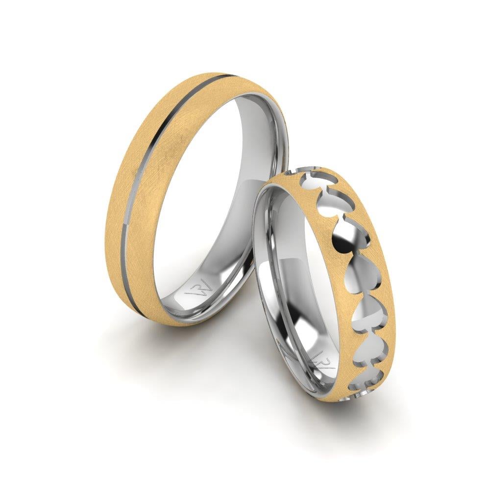 Moderne Eheringe Unitywave Weiß- und Gelbgold 