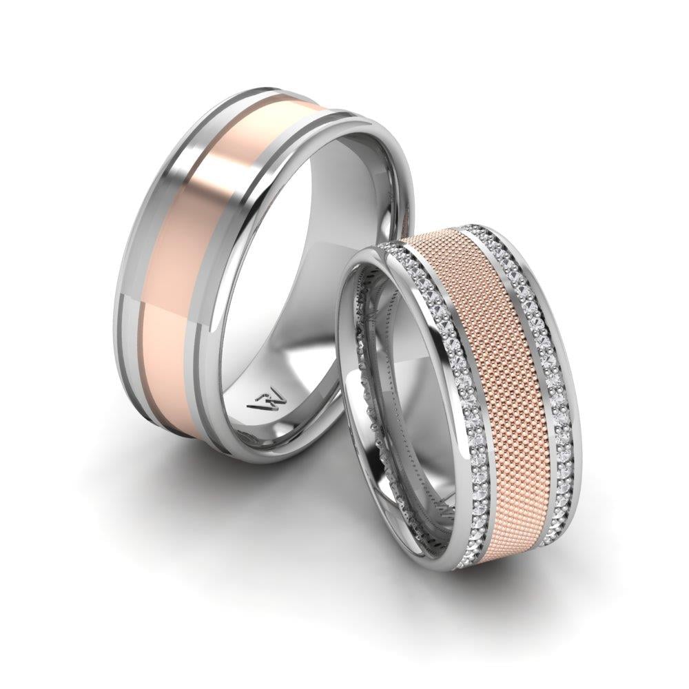 Weddingwave-Eheringe mit Weißgold- und Rosé-Dalloz-Kristallsteinen