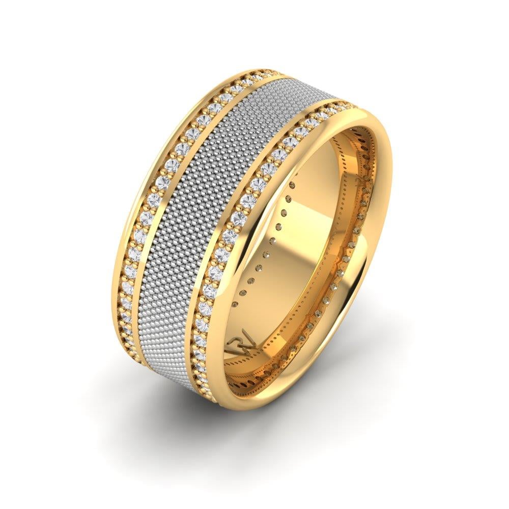 Damen-Eheringe mit Steinen von Weddingwave aus Gelbgold und weißem Dalloz-Kristall