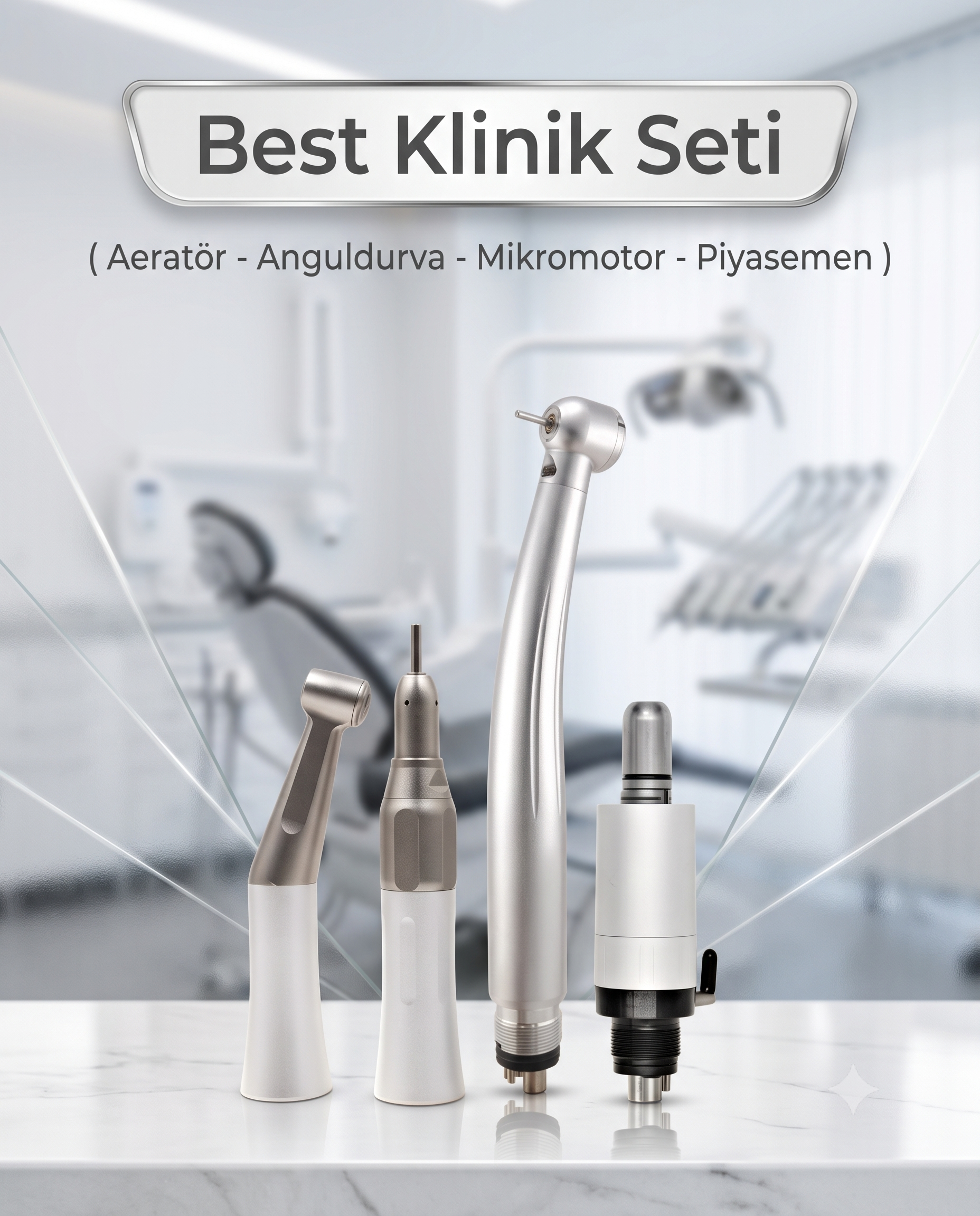 Best 4'lü Klinik Set Paketi (Işıklı Aeratör-Anguldurva-Piyasemen-Mikromotor )BEST Best Klinik Seti | Aeratör, Anguldurva, Piyasemen ve Mikromotor Set - DENTAL CEPTE