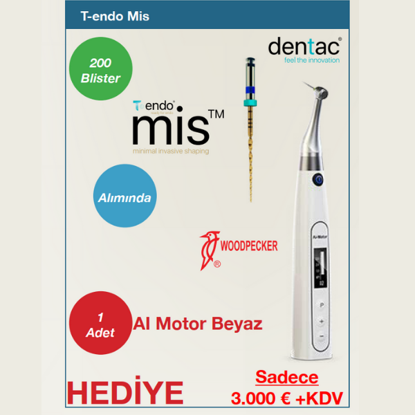 Dentac T-Endo Mis Kanal Eğesi+ Woodpecker Ai Endomotor ( 200 Paket Eğe + 1 Endomotor )