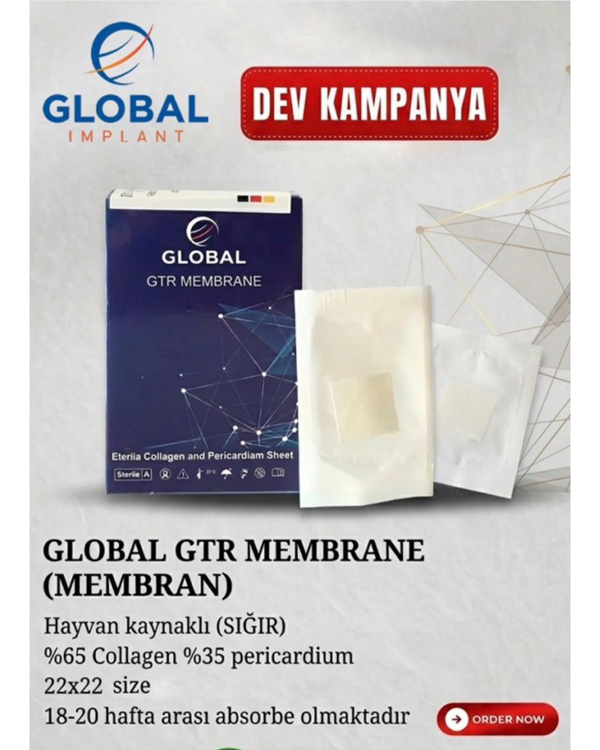 Global Gtr Mebran Hayvan Kaynaklı (Sığır) 22*22 SizeBDGlobal Gtr Mebran Hayvan Kaynaklı (Sığır) 22*22 Size