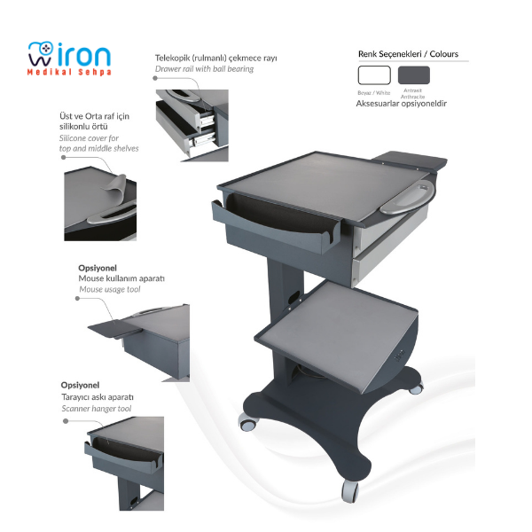 İron 2 Çekmeceli Mobil Sehpa HCS-02