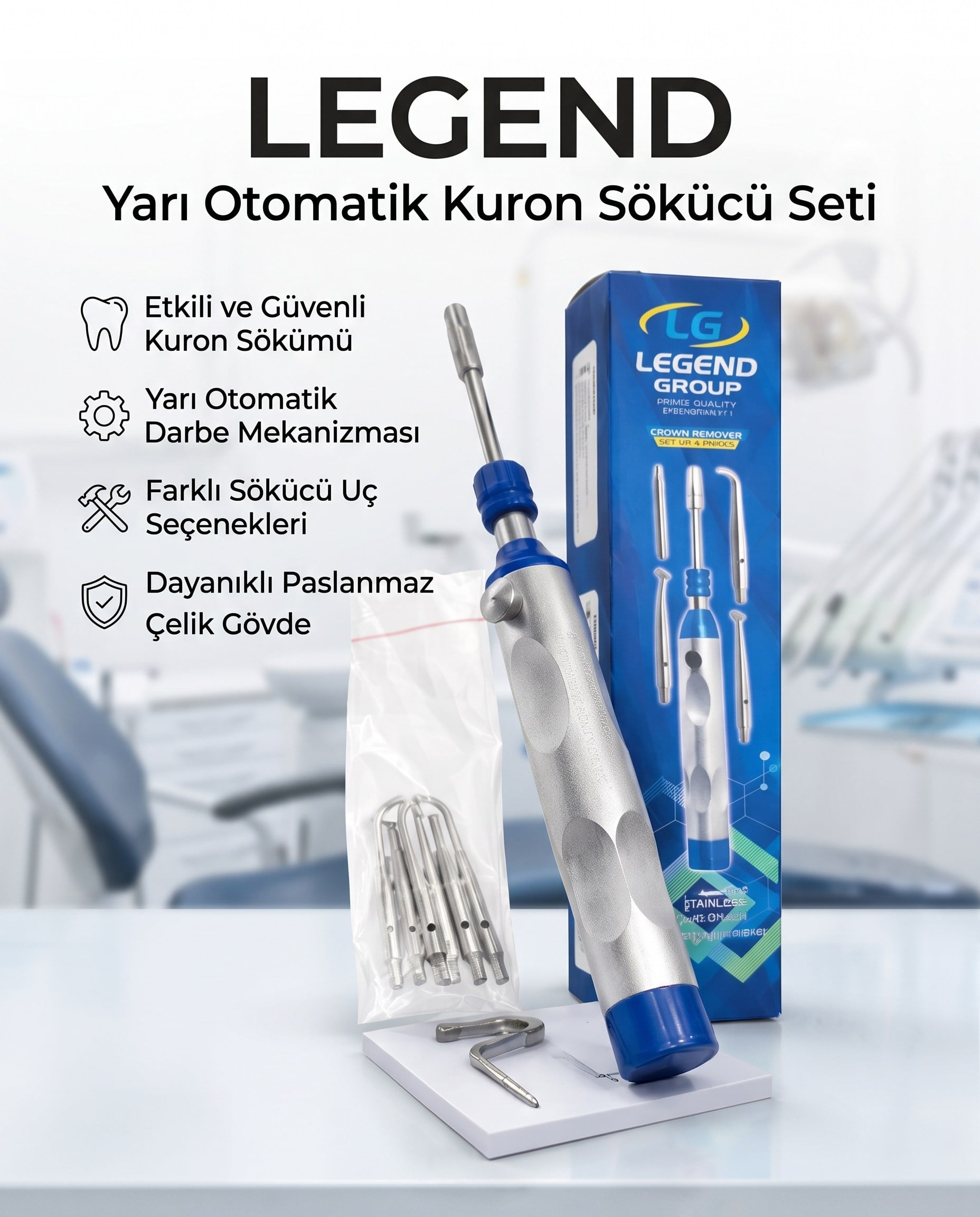Legend Otomatik Kron Sökücü SetiLEGEND DENTALLEGEND DENTAL OTOMATİK KRON SÖKÜCÜ EL ALETİ - DENTAL CEPTE