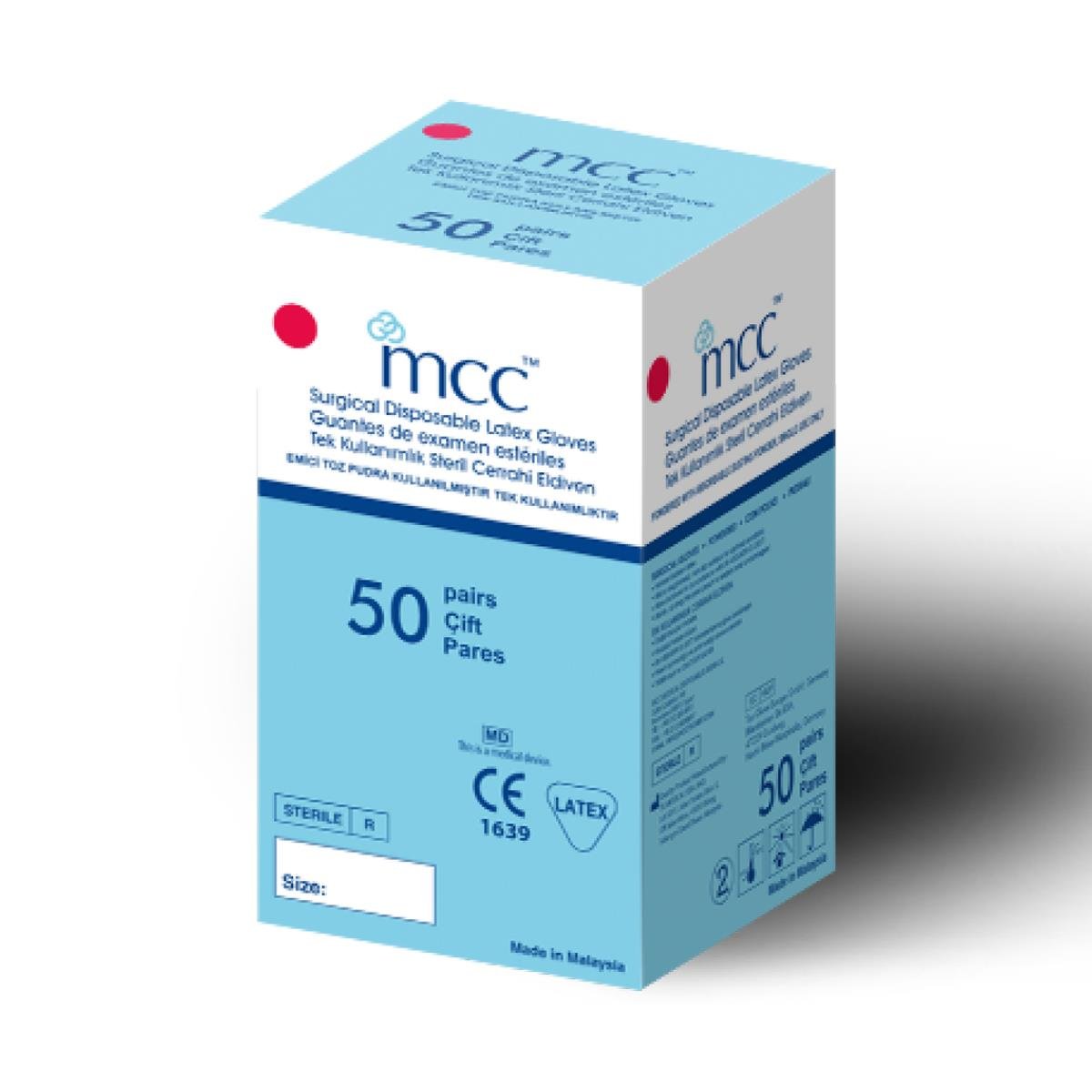 MCC Beyaz Latex Pudralı Cerrahi Muayene Eldiven 50 lik Paket