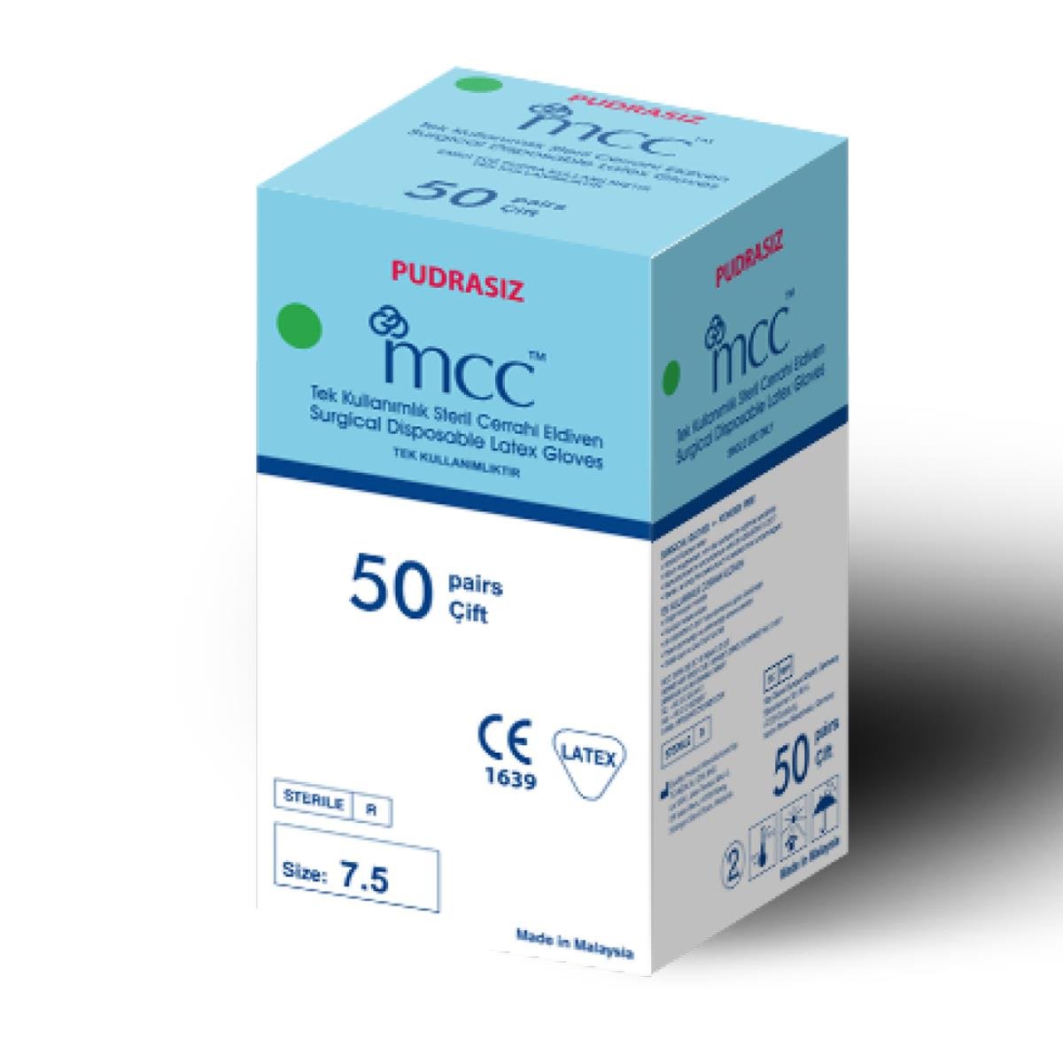 MCC Beyaz Latex Pudrasız Cerrahi Muayene Eldiven 50 lik Paket